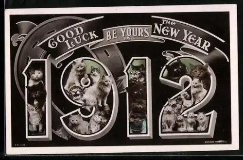AK Jahreszahl 1912 mit süssen Kätzchen