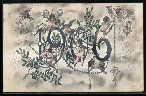 AK Kleine Engel mit der Jahreszahl 1906