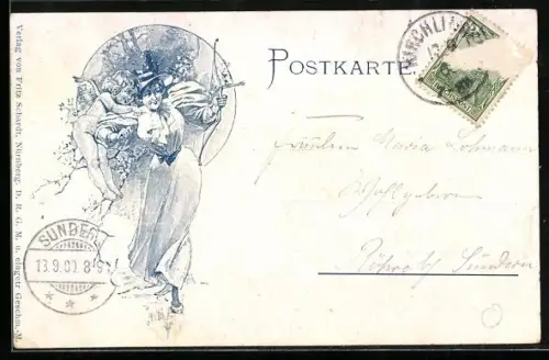 AK Amor hilft einer Dame beim Schiessen eines Liebespfeils