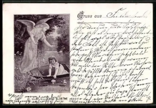 AK Schutzengel wacht über ein Kind in einem Boot