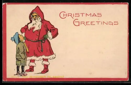 AK Kleiner Junge schaut zum Weihnachtsmann auf