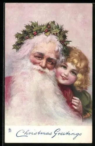 AK Weihnachtsmann mit Kind, Weihnachtsgrüsse