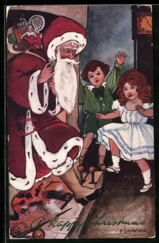 AK Weihnachtsmann kommt durch den Schornstein ist Haus, Weihnachtsgrüsse