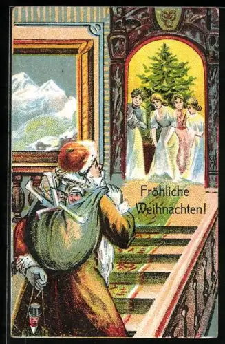 AK Weihnachtsmann beim Überraschungsbesuch