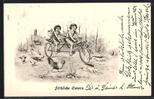 AK Zwei Kinder auf Fahrt mit einem Tandem-Fahrrad