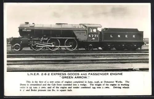 AK L.N.E.R. 2-6-2 Express Goods and Passenger Engine Green Arrow, englische Eisenbahn