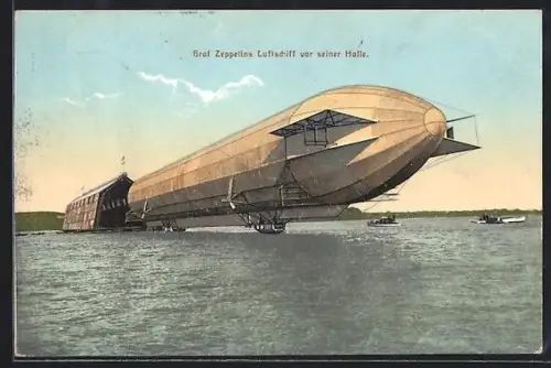 AK Graf Zeppelins Luftschiff vor seiner Halle