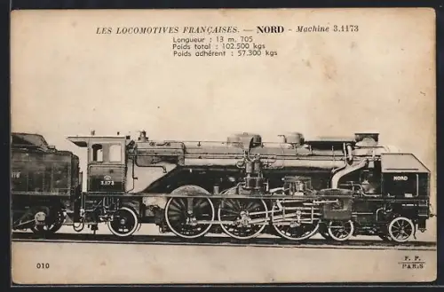 AK Französische Dampflokomotive 3.1173 in Seitenansicht, französische Eisenbahn