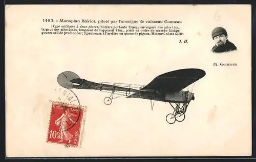 AK Monoplane Blériot, piloté par l`enseigne de vaisseau Conneau, Flugzeug