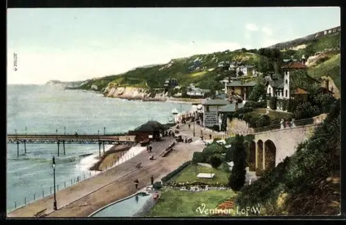 AK Ventnor, Panorama mit Strassenpartie