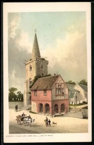 Künstler-AK Brading, Church and Town Hall