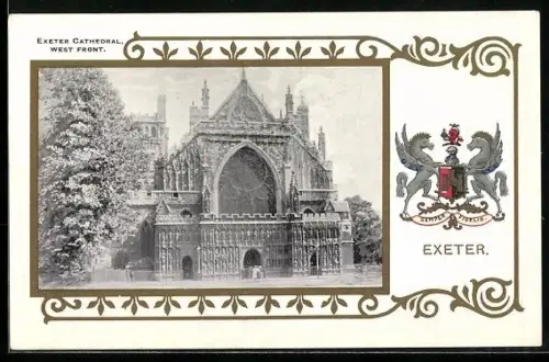 AK Exeter, Cathedral, West Front, Wappen