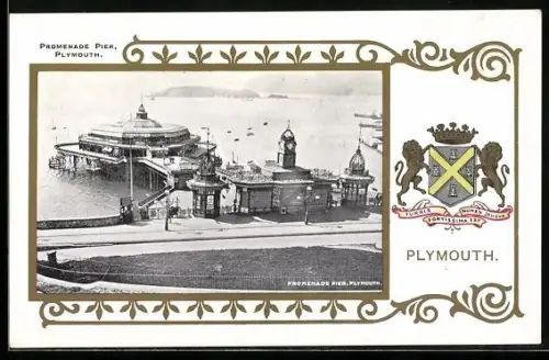 AK Plymouth, Promenade Pier, Wappen