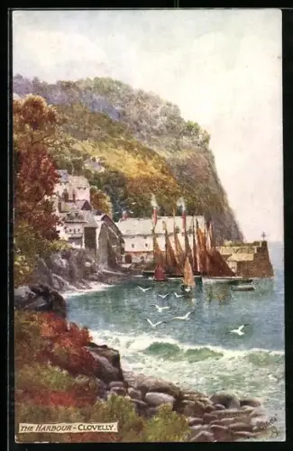 Künstler-AK Clovelly, The Harbour