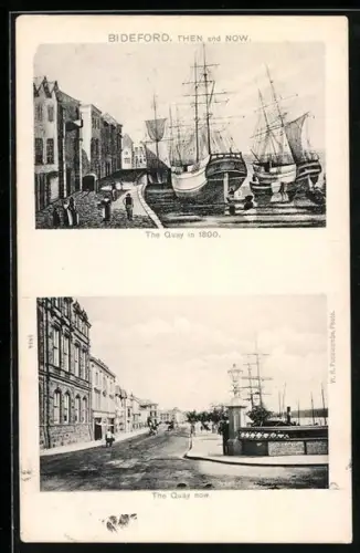 AK Bideford, The Quay 1800 and in the present