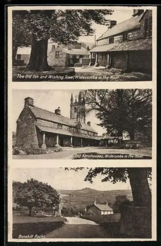 AK Widecombe in the Moor, Old Inn and Wishing Tree, Old Almshouses and Bonehill Rocks