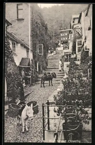 AK Clovelly, High Street with a donkey