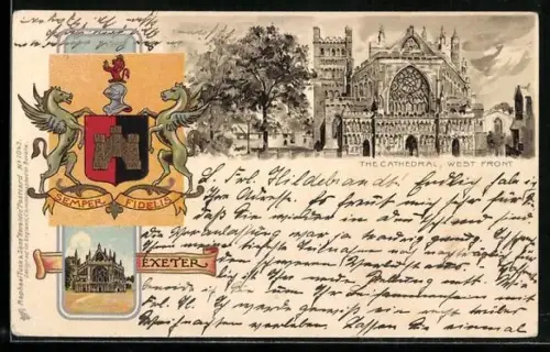 AK Exeter, Cathedral from the west front and Coat of Arms