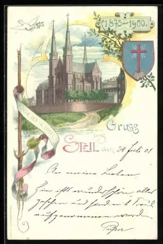 Lithographie Venlo /Steyl, Kirche der hl. Engel