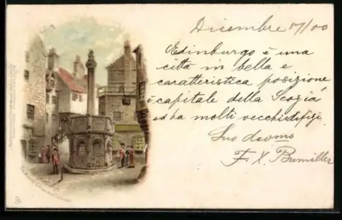 Lithographie Edinburgh, The Mercat Cross and Tolbooth