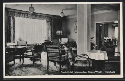 AK Siegen /Westfl., Hotel Kaisergarten, Hotelhalle