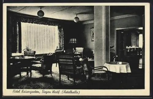 AK Siegen /Westfl., Hotel Kaisergarten, Leitung Willi Werth, Hotelhalle