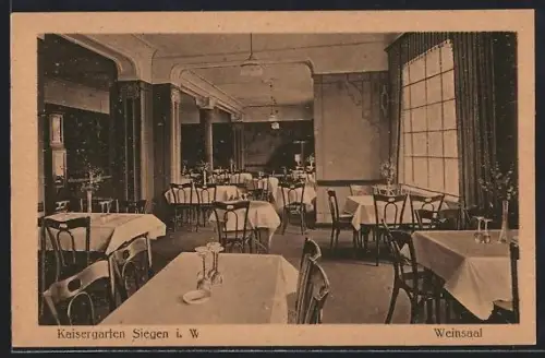 AK Siegen i. W., Hotel Kaisergarten, Inh. Hermann Kessler, Weinsaal