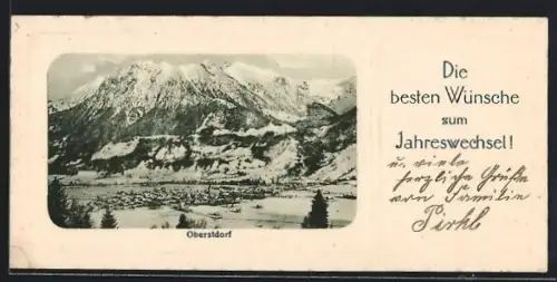Mini-AK Oberstdorf, winterliches Panorama mit Bergmassiv