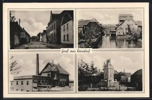 AK Karsdorf / Naumburg, Gasthof, Mühle, Molkerei und Denkmal