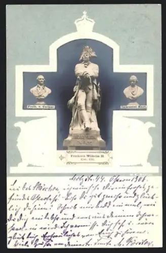 Präge-AK Berlin, Königs-Café, Kaiser Wilhelmstrasse 18a, Friedrich Wilhelm, Freiherr v. Carmer und Immanuel Kant