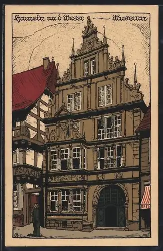 Steindruck-AK Hameln an d. Weser, Partie am Museum