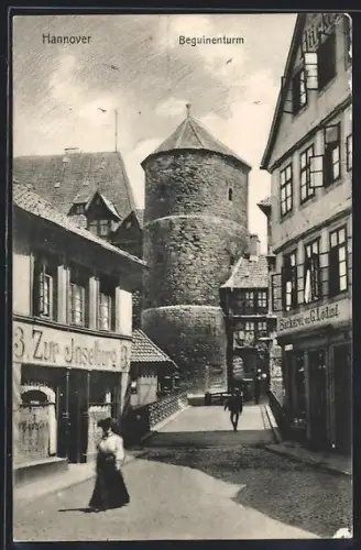 AK Hannover, Beguinenturm mit Bäckerei Löding