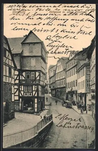 AK Marburg, Reitgasse-Strasse m. altem Holzhaus