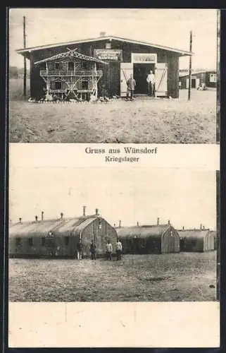 AK Wünsdorf, Kriegslager, Baracken und Haus mit Modellbau