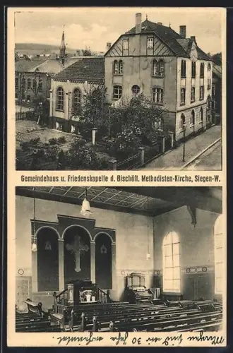 AK Siegen, Gemeindehaus und Friedenskapelle der Bischöflichen Methodisten-Kirche, Innen und Aussen