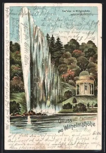 Lithographie Kassel, Fontaine in Wilhelmshöhe