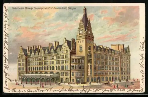 Lithographie Glasgow, Caledonian Railway Company`s Central Station Hotel
