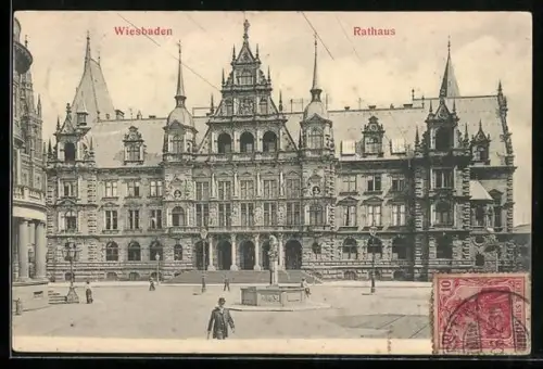 AK Wiesbaden, Blick zum Rathaus