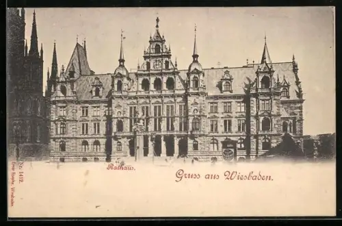 AK Wiesbaden, Blick zum Rathaus