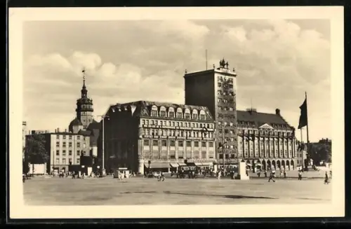 AK Leipzig, Karl-Marx-Platz, Nikolaikirche, Hochhaus