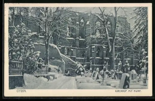 AK Oybin, Kirchhof mit Ruine