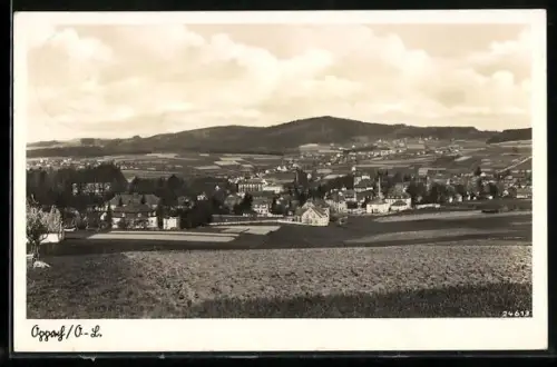 AK Oppach /O.-L., Ortsansicht mit Hügeln