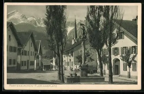 AK Partenkirchen, Floriansplatz mit Alpspitze