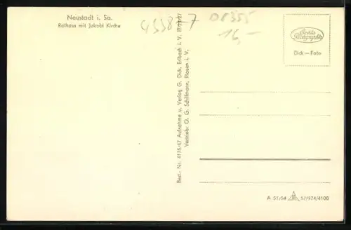 AK Neustadt i. Sa., Rathaus, Jakobikirche