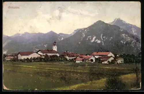 AK Grassau / Chiemgau, Ortsansicht mit Kirche