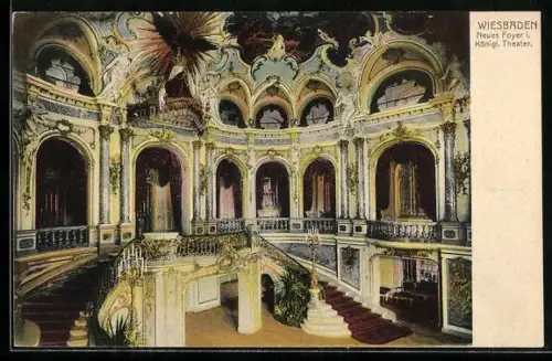 AK Wiesbaden, Neues Foyer i. Königl. Theater