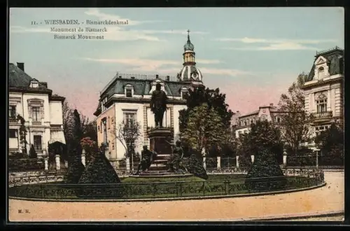 AK Wiesbaden, Blick zum Bismarckdenkmal