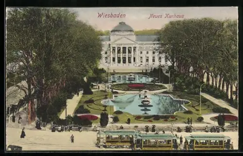 AK Wiesbaden, Neues Kurhaus, Strassenbahn