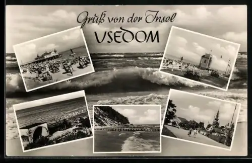 AK Usedom, Strandpartie, Seebrücke