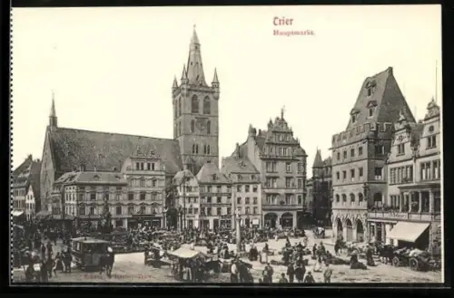 AK Trier, Partie am Hauptmarkt, Strassenbahn